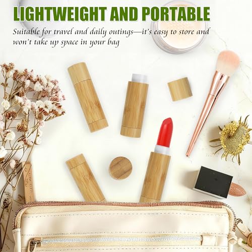 12Pcs Bamboo Refillable Lip Balm Containers 5g DIY Lipstick & Gloss Tubes
