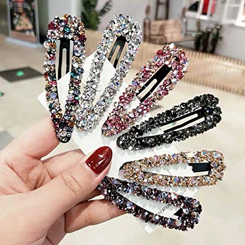 Messen Drop Shape AB Crystal Hair Barrettes - 6 Piece Rhinestone Set