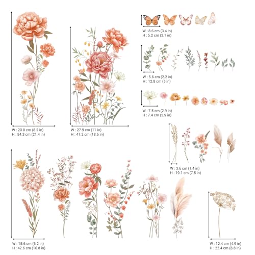 Boho Large Flowers Wall Decals – Removable Floral Stickers for Kids Room