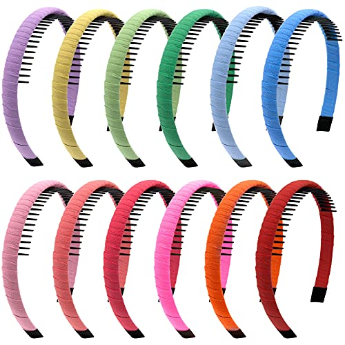 Duufin Colorful Girls Headbands with Teeth Comb - 12 Pack