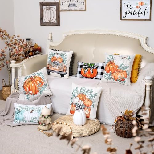 Fall Eucalyptus Pumpkin Truck Pillow Covers Set of 4 - 18x18