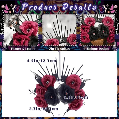 Formery Gothic Rose Sunburst Halo Headband Black Spiked Floral Crown