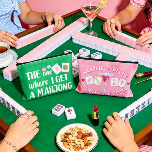 Pastel Mahjong Cosmetic Bags - 9-Piece Makeup Bag Set for Travel