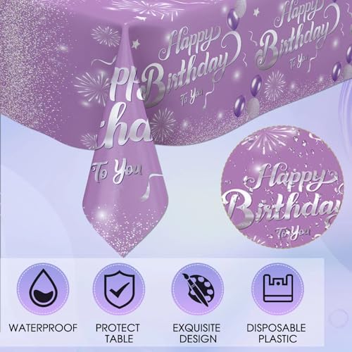 Purple Birthday Decorations Set for 20 – Elegant Tableware with Plates, Napkins & Tablecloth