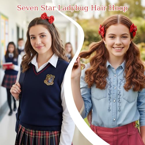 Ladybug Hair Clips for Girls - Red Polka Dot Bow Barrettes (2 Pcs)
