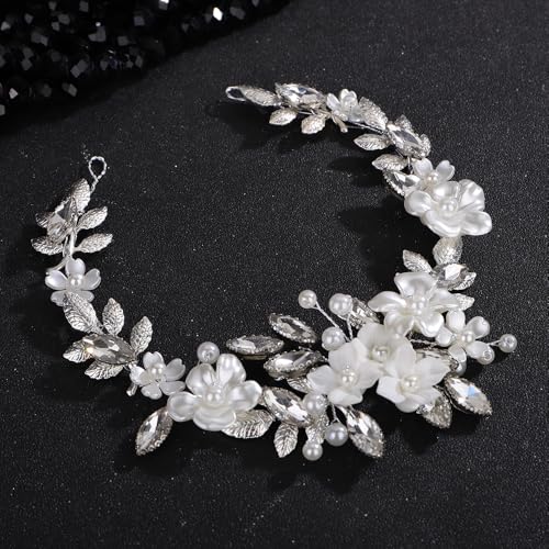 Silver Leaf Flower Hair Vine for Women Wedding Bridal Hair Accessories