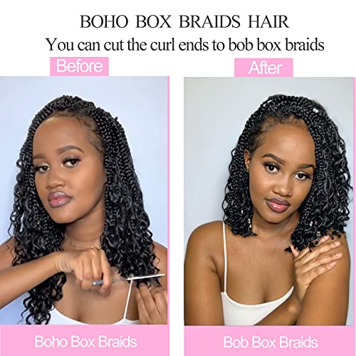 Union Beauty 10 Inch Boho Box Braids Crochet Hair with Curly Ends, 8 Packs