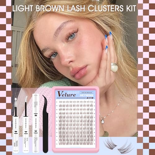 Velure Light Brown Lash Clusters Kit - 8-14mm Natural D Curl