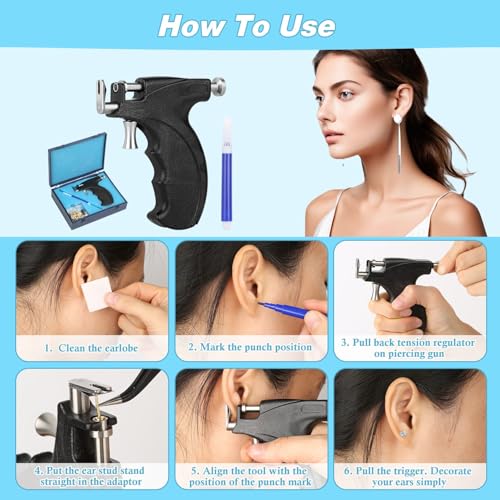 Professional Ear and Nose Piercing Gun Kit with Studs and Earrings