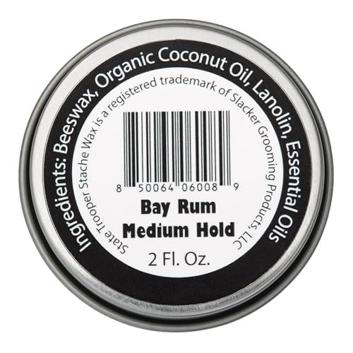 State Trooper Bay Rum Mustache Wax - Medium Hold Natural Styling, 2 oz