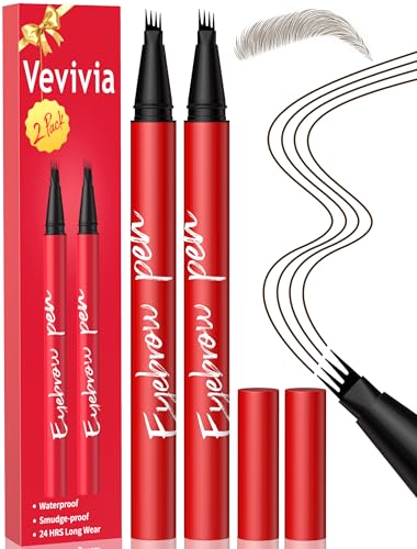 Vevivia Dark Brown Eyebrow Pencil 2 Pack - Precise 4-Tip Brow Pen for Natural Fuller Brows