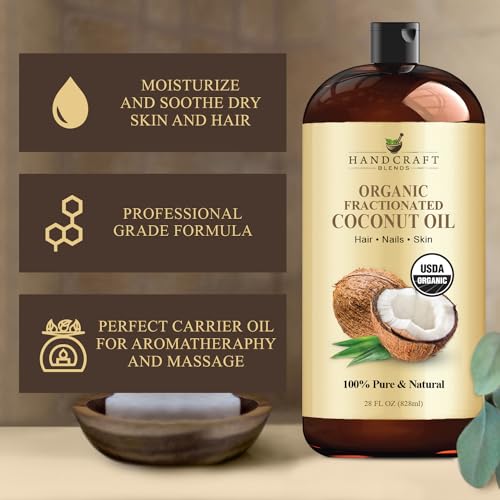 Organic Fractionated Coconut Oil 28 Fl Oz - Pure, Versatile Carrier Oil for Skin, Hair & Aromatherapy (Pack of 1)