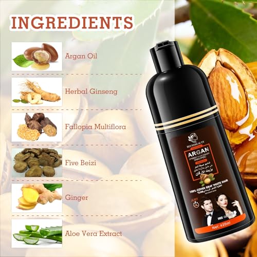 Beemsbeauty Dark Brown Hair Dye Shampoo - Ammonia-Free, Herbal Formula for Gray Coverage