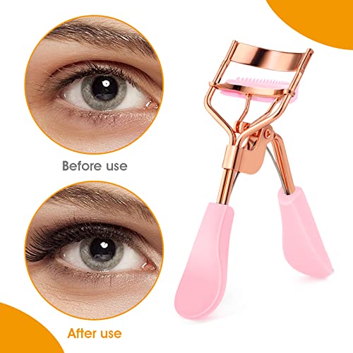 Pink Eyelash Curler Kit with 10 Replacement Pads - Professional Makeup Tool