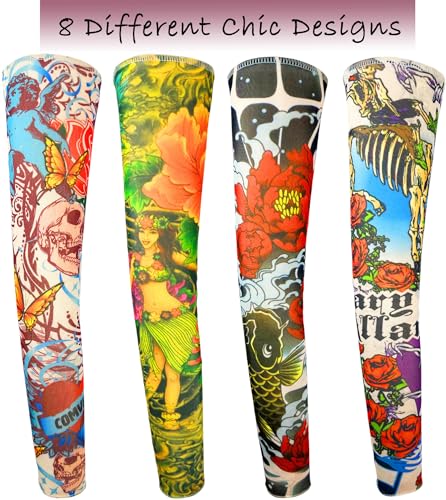 Temporary Tattoo Sleeves for Men - 8 Pcs UV Protection