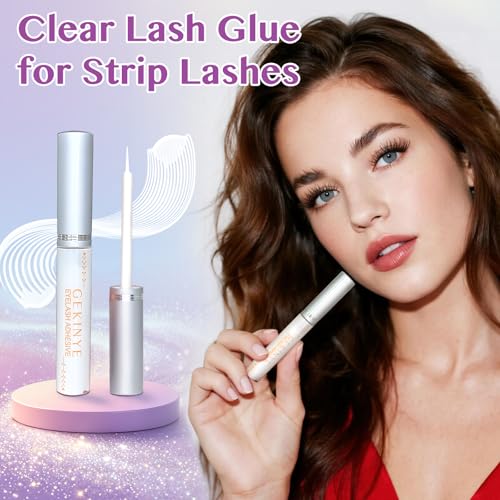 Gekinye Clear Lash Glue 24Hr Hold - Quick Drying, Latex-Free, 1 Pack (Clear) for Strip & Cluster Lashes