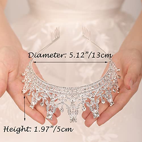 JWICOS Silver Rhinestone Tiara Crown for Wedding Bridal Hair Accessories