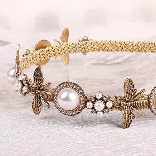 Honeybee Rhinestone Pearl Headband - Handmade Fashion Accessory