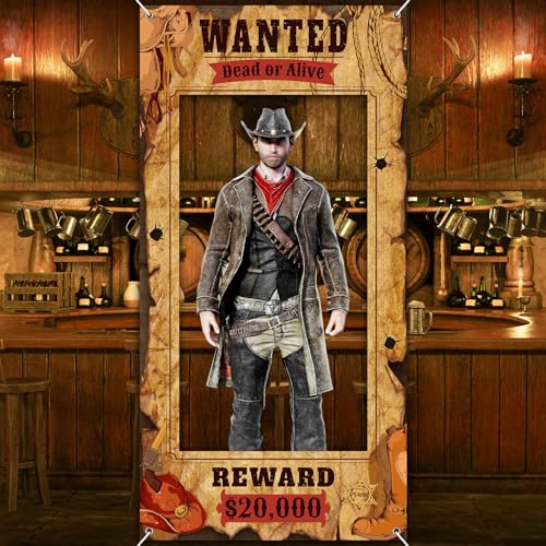 Western Wanted Poster Photo Booth Prop - Large Fabric Banner for Cowboy Party