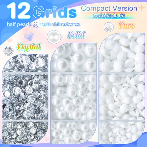 Qiipii Pure White Series Flatback Pearls & Rhinestones Craft Kit for Nails & DIY Projects