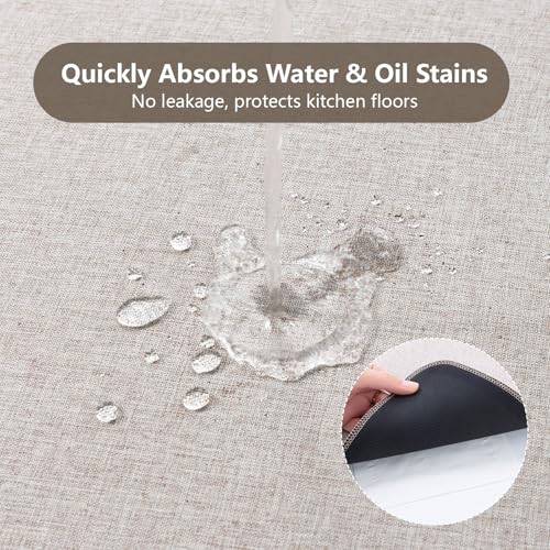 Non-Slip Washable Kitchen Mat 17"x30" | Light Brown Beige with Rubber Backing