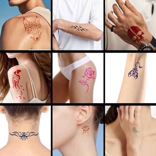 12-Color Temporary Tattoo Kit with 111 Stencils for Body Art