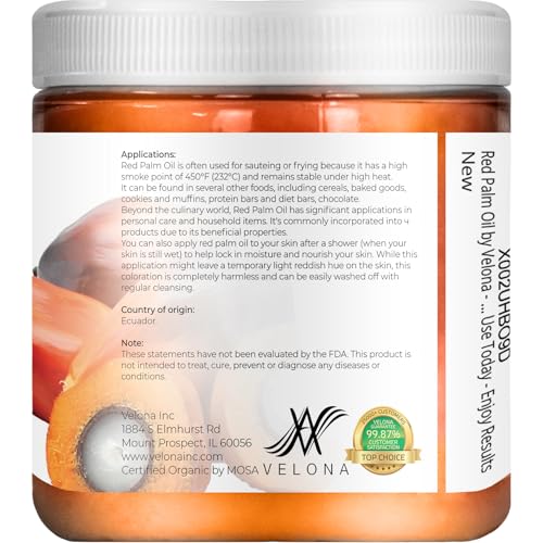 Velona USDA Organic Red Palm Oil - 8 fl oz, Virgin Cold Pressed in Jar