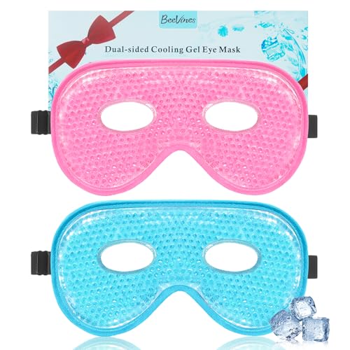BeeVines XL Cooling Gel Eye Mask 2 Pack - Blue & Pink for Puffy Eyes