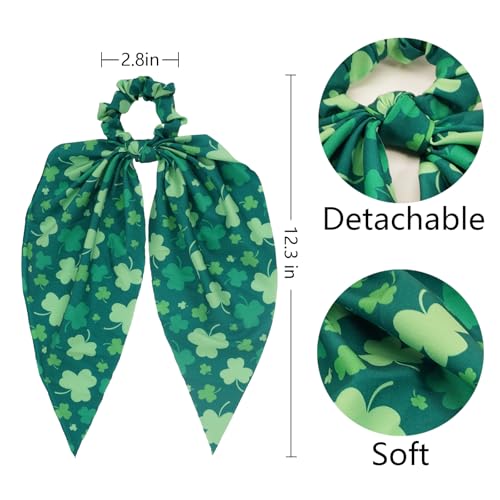 St. Patrick's Day Hair Scrunchies with Streamers - 4 PCS Shamrock Accessories