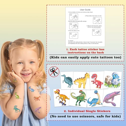 104 PCS Dinosaur Temporary Tattoos for Kids - Waterproof & Easy Apply