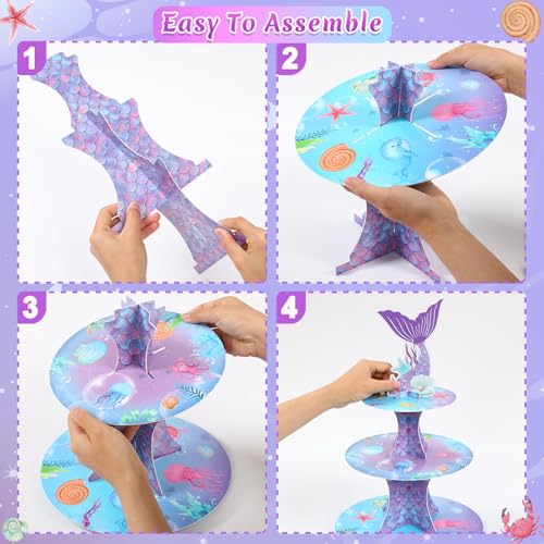 Mermaid Cupcake Stand Set - 2 Three-Tier Cardboard Holders for Parties
