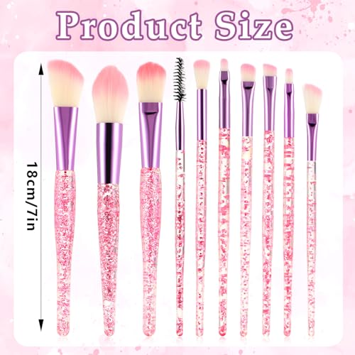 WLLHYF 10-Piece Glitter Crystal Makeup Brush Set - Bling Brushes for Foundation, Eyeshadow, and Blush