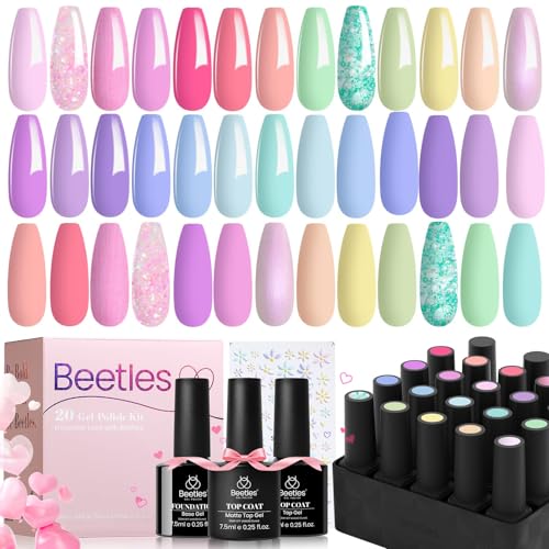 Beetles 23-Piece Pastel Gel Nail Polish Set with Base and Top Coat