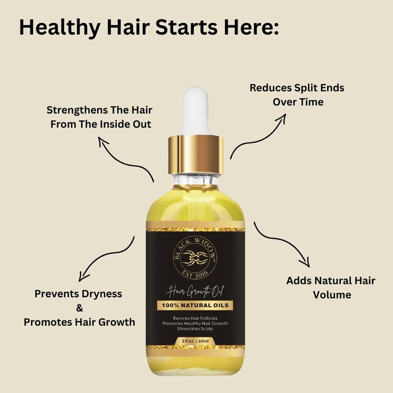 Black Widow Rosemary Mint Scalp & Hair Oil, 2 Oz, with Castor, Jojoba, Peppermint & Vitamin E, for Dry Scalp, Split Ends & Stronger-Looking Hair, All Hair Types