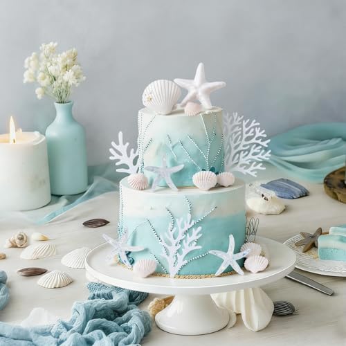 Ocean-Themed Cake Toppers Set - 20pcs Seashells & Starfish Decorations