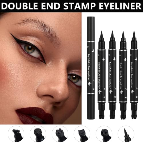 QIUFSSE 5PCS Double-Ended Liquid Eyeliner Stamp Pen Set, Black