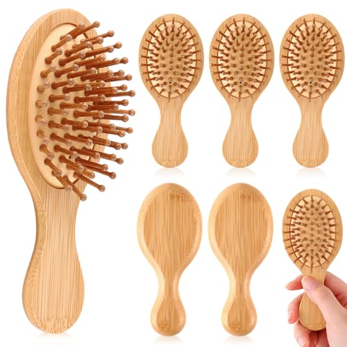 FoldTier 6 Pack Mini Bamboo Hair Brush Set, Travel-Sized Detangling Brush