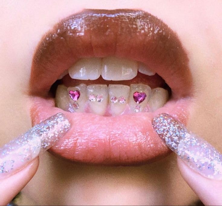Silver Tooth Gem Kit - DIY Dental Jewelry with Multi-Color and Crystal Gems, Heart, Star, Butterfly Shapes