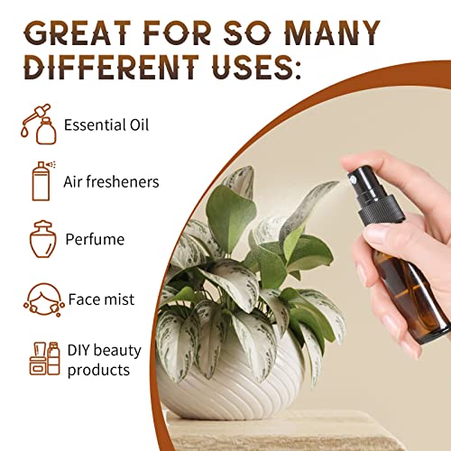 12-Pack 2oz Amber Glass Spray Bottles - Leak-Proof Travel Mist Sprayers