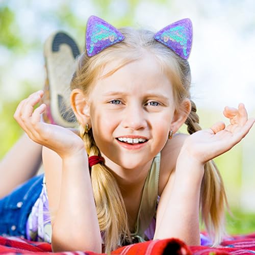 Glitter Cat Ear Hair Clips for Girls - 12 Pack Sparkly Animal Hair Barrettes