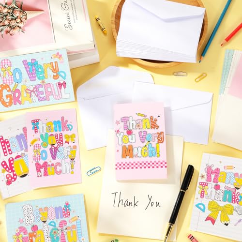 24 Pack Retro Teacher Thank You Cards with Envelopes - Cute Appreciation Notes