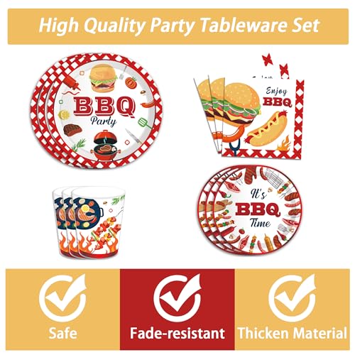 BBQ Party Supplies - Disposable Plates, Napkins & Cups Set