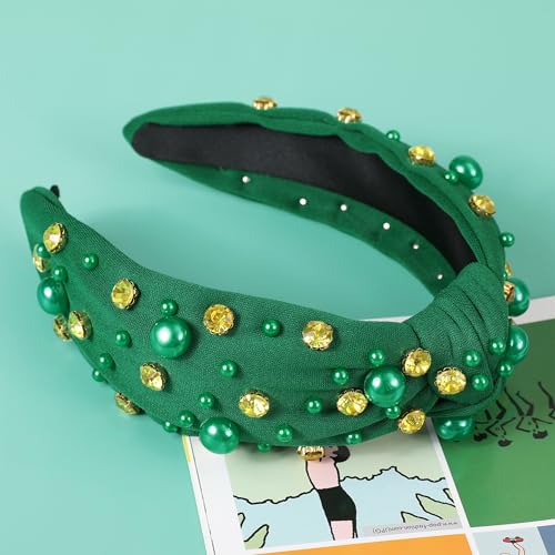 Lucky Green Jeweled Knotted Headband for St. Patrick's Day