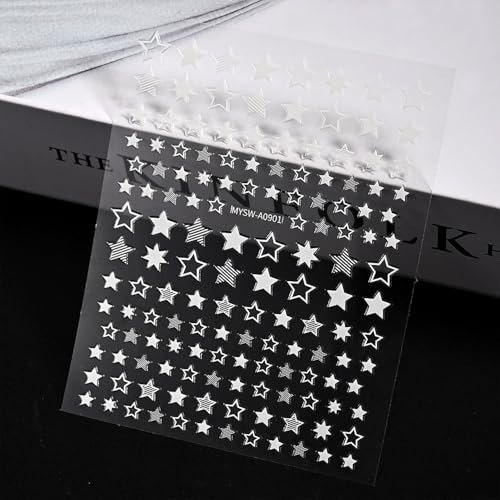 12 Sheets Independence Day Star Nail Stickers - Red, White, Blue