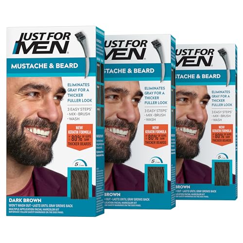 Just For Men Mustache & Beard Dye Dark Brown M-45 3 Pack - Fast & Easy Facial Hair Coloring