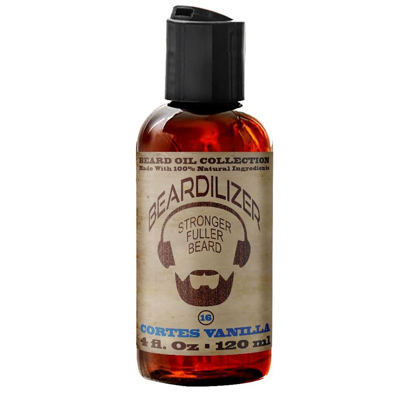 Beardilizer Cortes Vanilla Beard Oil for Men – 100% Natural Growth Oil & Conditioner with Argan, Jojoba & Vitamin E – Softening, Moisturizing for Soft, Healthy Beard – 4 Oz