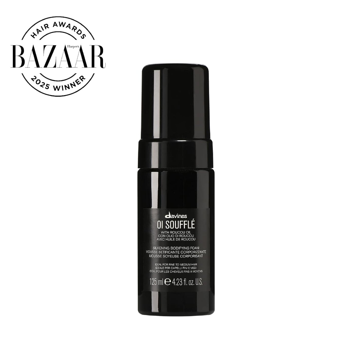 Davines OI Soufflé, Silkening Bodifying Foam for Fine to Medium Hair - Liquid-to-Foam Leave-In Treatment with Chicory Root & Roucou Oil - Adds Volume, Shine & Heat Protection Weightlessly, 4.23 Fl Oz