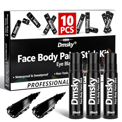 Dmsky 10 Pack Black Eye Black Sports Stick for Football, Baseball, Softball - Anti-Glare Waterproof Face Paint Kit