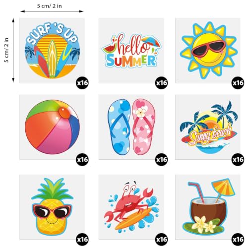 144 Summer Temporary Tattoos for Kids - Hawaiian Pool Party Favors