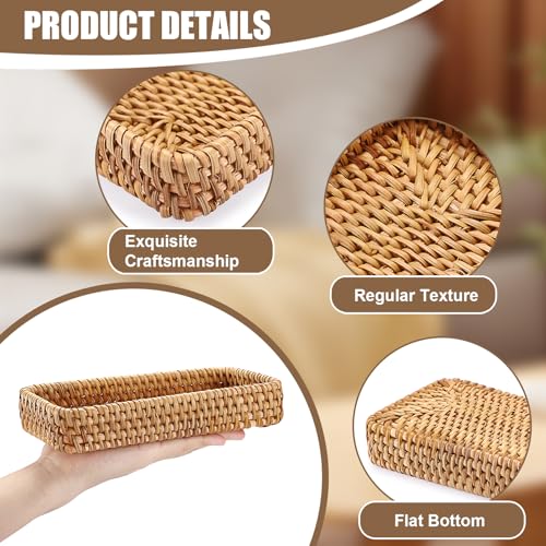 BTSKY Handwoven Rattan Tray | 8.3" x 4.7" Decorative Organizer